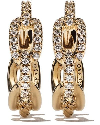 David Yurman 18kt Yellow Gold Stax Diamond Chain Link huggie Hoop Earrings - Metallic