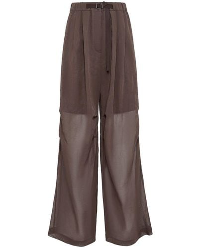 Brunello Cucinelli Pantalones anchos semitraslúcidos - Marrón