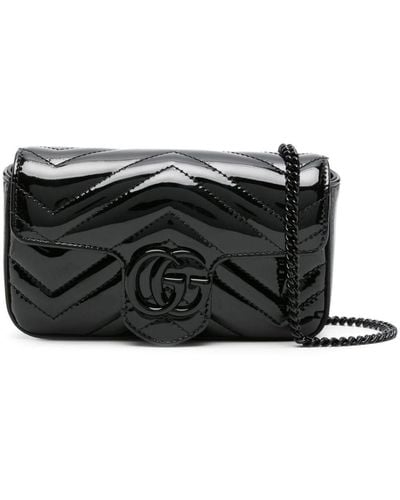 Gucci GG Marmont Super-Mini-Tasche Aus Lackleder - Schwarz