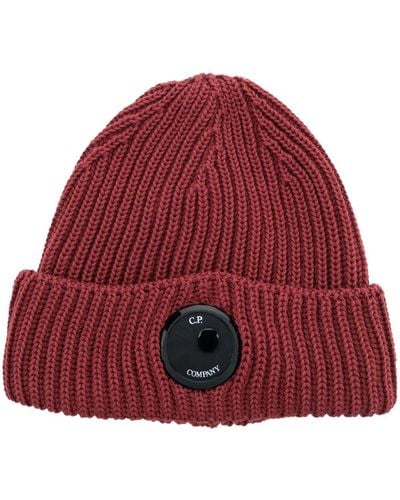 C.P. Company Lens-detail Ribbed Wool Beanie - Red