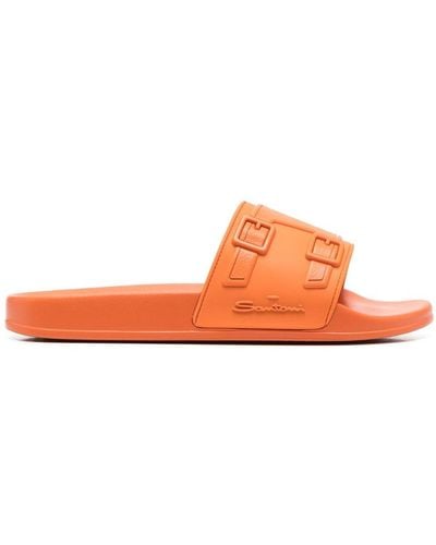 Santoni Debossed-logo Slides - Orange