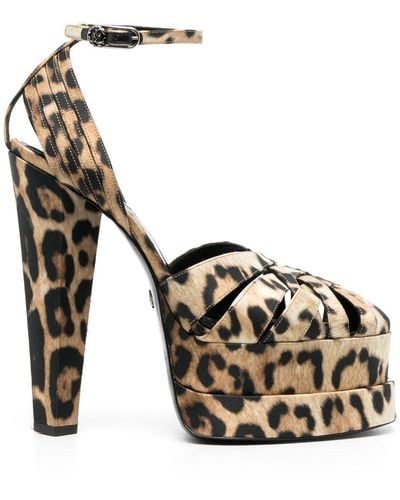 Roberto Cavalli Leopard-print Caged Platform Sandals - Metallic
