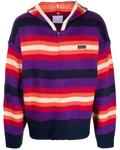 Bluemarble Logo-patch Striped Zip-up Hoodie - Red