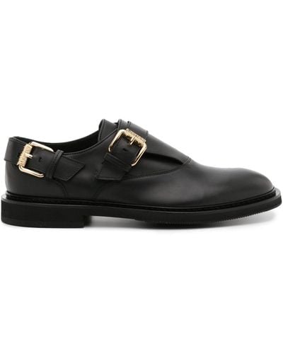 Moschino Micro Buckled Leather Loafers - Black