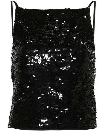P.A.R.O.S.H. Sequin-embellished Open-back Top - Black