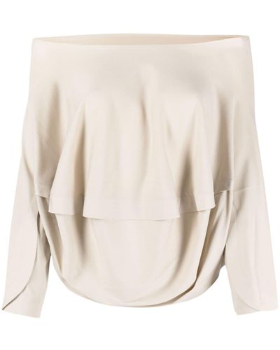 Pleats Please Issey Miyake Off-shoulder Ruffled Blouse - Natural