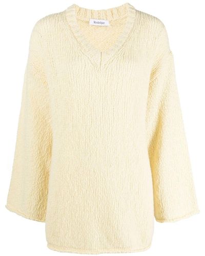 Rodebjer Ermine V-neck Wool-cotton Sweater - Natural