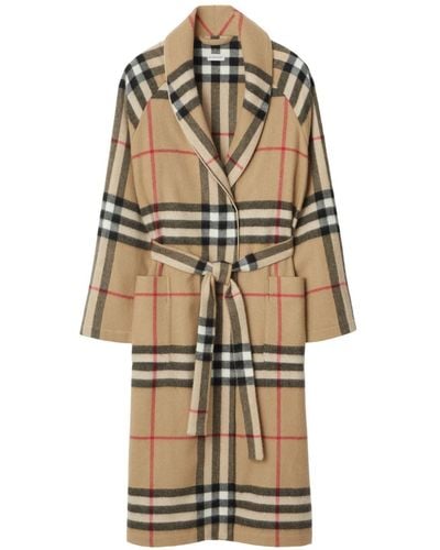 Burberry Vintage Check-pattern Belted Cashmere Robe - Natural