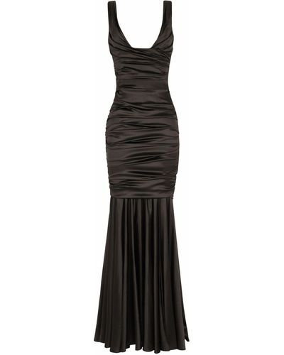 Dolce & Gabbana Draped Satin Maxi Dress - Black