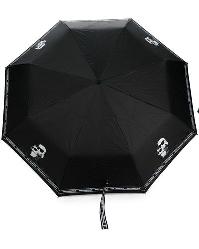 Karl Lagerfeld K/Ikonik Regenschirm mit Logo-Print - Schwarz