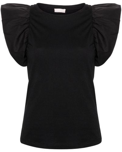 Liu Jo Camiseta con mangas plisadas - Negro