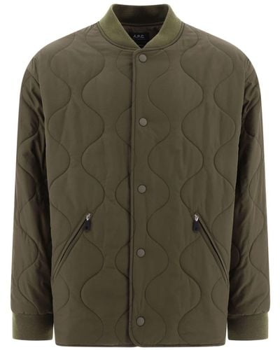 A.P.C. Florent Quilted Bomber Jacket - Green