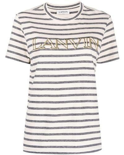 Lanvin Camiseta con logo estampado y rayas - Blanco