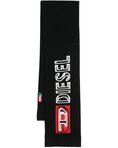 DIESEL Écharpe à logo en intarsia - Noir