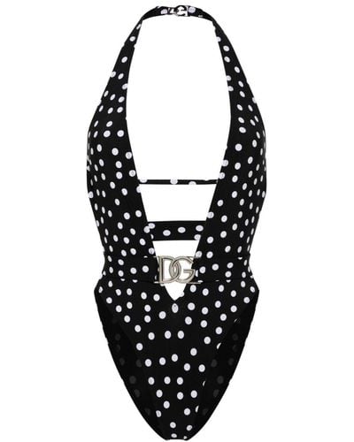 Dolce & Gabbana Polka Dot Belted Swimsuit - Black