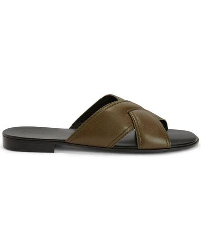 Giuseppe Zanotti Flavio Leather Slip-on Sandals - Green