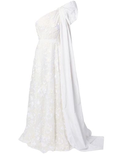 Erdem Hanne One-shoulder Embroidered Gown - White
