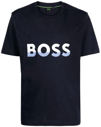 BOSS Katoenen T-shirt Met Logoprint - Blauw