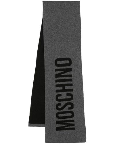 Moschino Intarsia-knit Logo Scarf - Grey