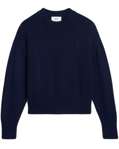 Ami Paris Crew Neck Pullover Sweater - Blue