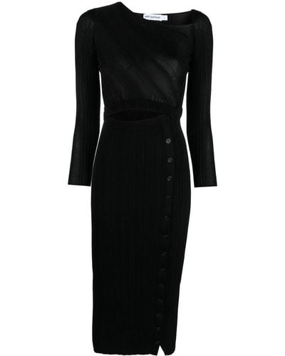 Self-Portrait Cut-out Detail Ribbed-knit Midi Dress - Black