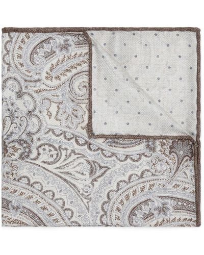 Brunello Cucinelli Einstecktuch aus Seide mit Paisley-Print - Grau