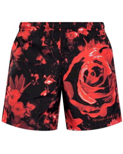 Alexander McQueen Logo-print Swim Shorts - Red