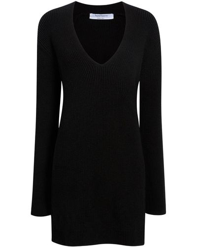 Another Tomorrow V-neck Ribbed-knit Jumper - Black