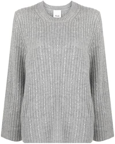 Allude Rhinestone-embellished Ribbed-knit Jumper - Grey