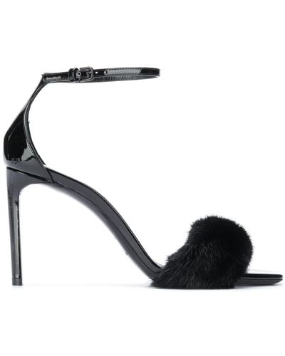 Saint Laurent Fabric-detail Ankle Strap Sandals - Black