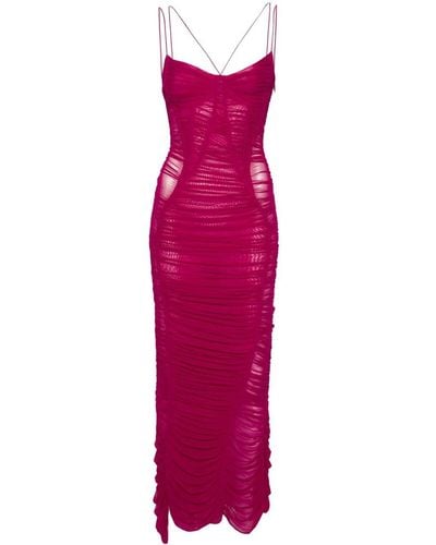 Mugler Ruched Mesh Gown - Paars