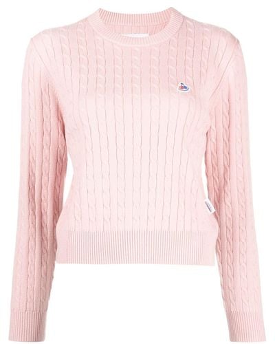 Chocoolate Logo-patch Cable-knit Sweater - Pink