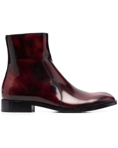 Maison Margiela Waxed Leather Ankle Boots - Red
