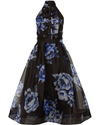 Rebecca Vallance Florentine Floral-print Silk-chiffon Dress - Blue
