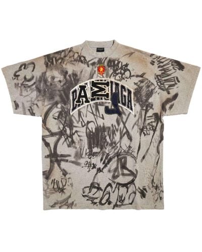 Balenciaga Skater T-Shirt mit Graffiti-Print - Grau