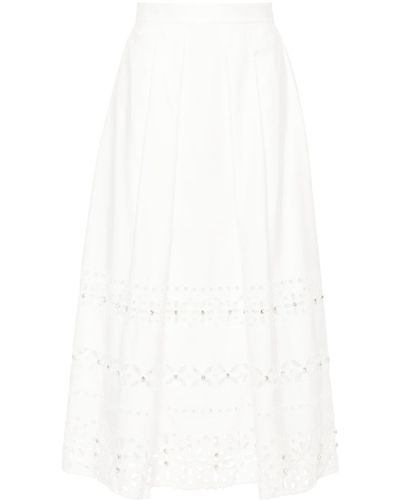 Huishan Zhang Broderie-anglaise Pleated Midi Skirt - White
