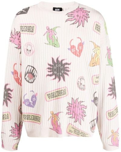 Gcds Graphic-print Ribbed Jumper - Pink