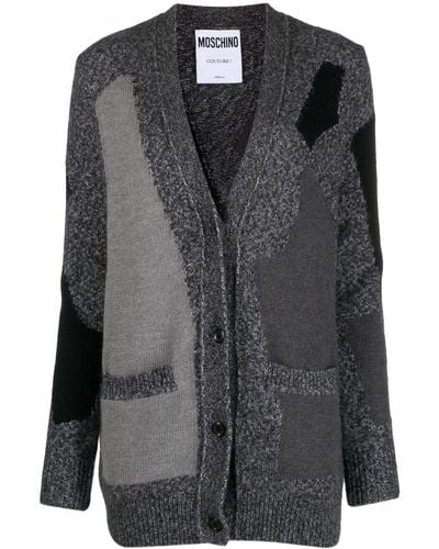 Moschino Patterned Intarsia-knit Cardigan - Grey