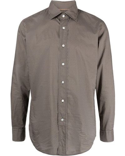 BOSS Abstract-print cotton shirt - Marrón