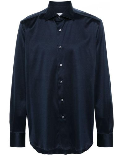 Fray Cutaway-collar Shirt - Blue