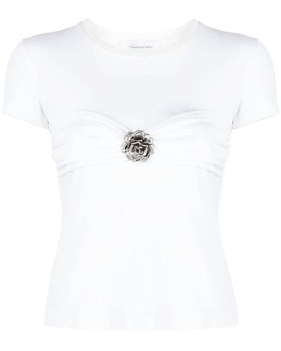 Blumarine T-Shirt mit Blumenapplikation - Weiß