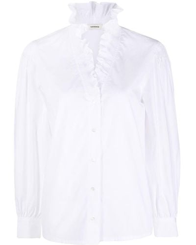 Sandro Ruffled-collar Long-sleeve Shirt - White