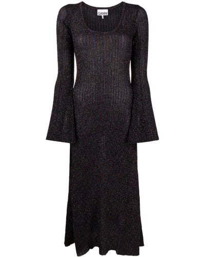Ganni Metallic Ribbed Maxi Dress - Black