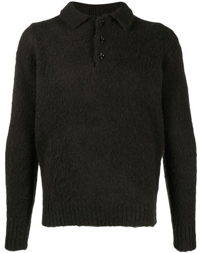 Aspesi Straight-point Collar Wool Sweater - Black