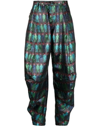 Walter Van Beirendonck Graphic-print Tapered-leg Trousers - Blue