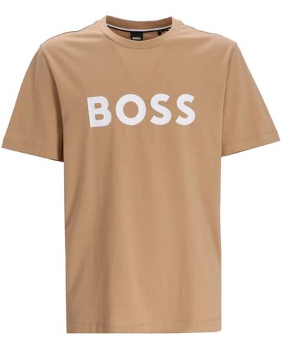 BOSS T-shirt Met Logoprint - Naturel
