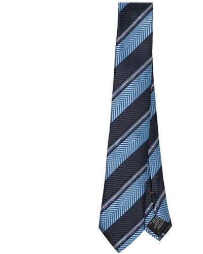 Zegna Cravate en soie à rayures - Bleu