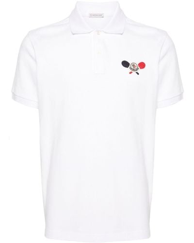Moncler Pikee-Poloshirt mit Logo-Patch - Weiß