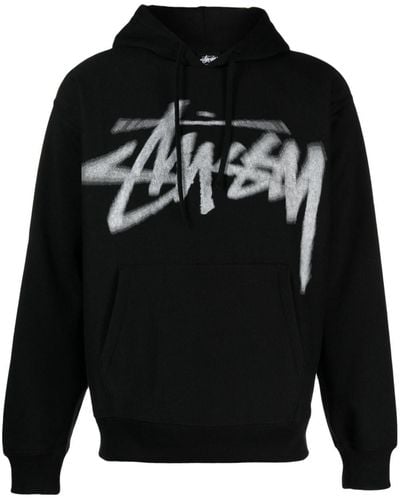 Stussy Logo-print cotton blend hoodie - Noir