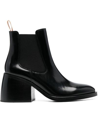 See By Chloé Polished-leather Block-heel Boots - Black